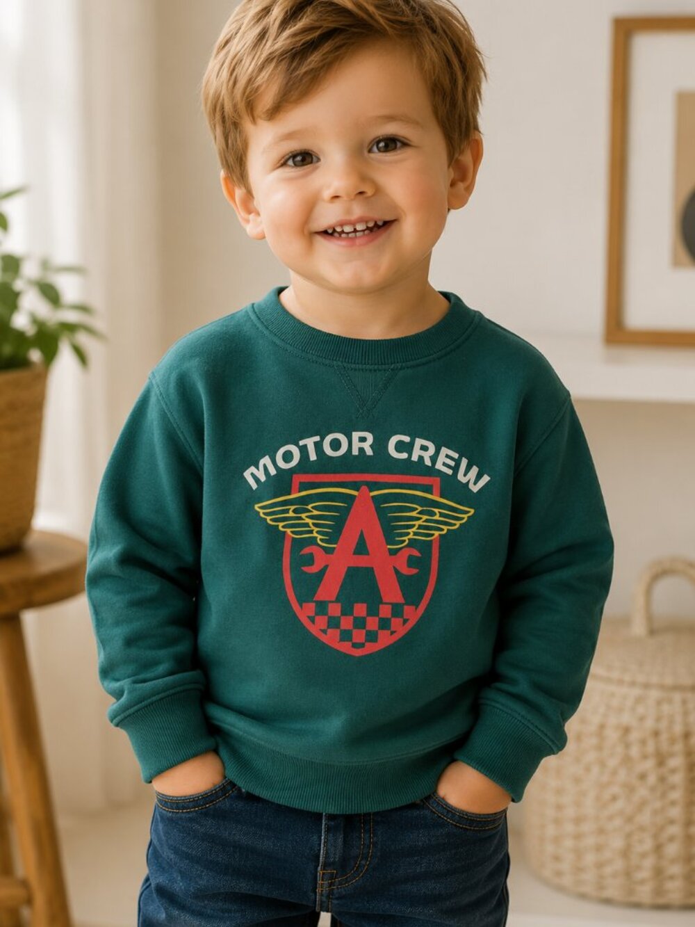 Joe Boxer Motor Crew Sweatshirt Green Graphic Pullover Toddler Size 2T Cozy